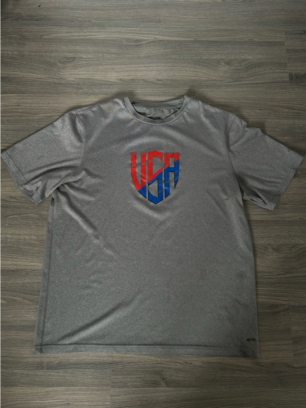 Champion Gray Short-Sleeve Athletic Tee with USA Logo Red and Blue Dri Fit